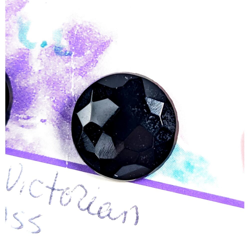 Set of 6 Antique Victorian Black Glass Buttons 13mm Faceted French Jet Shank